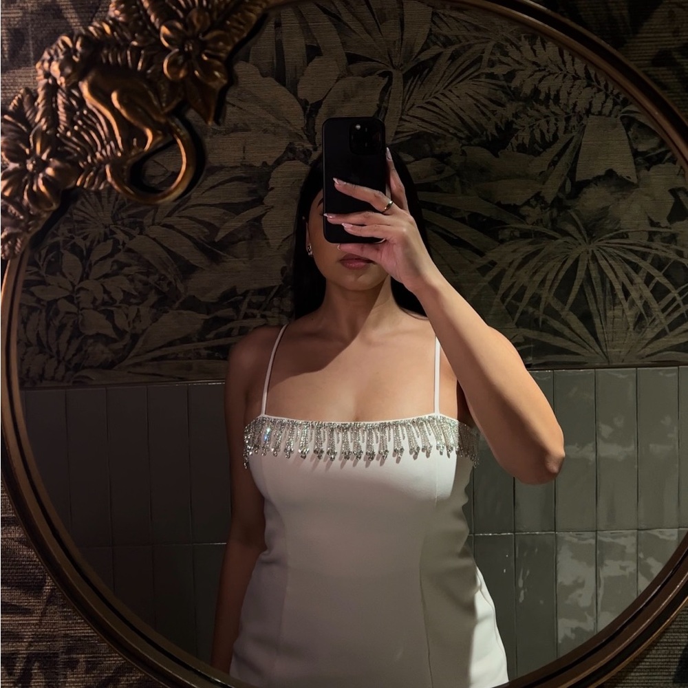 Revolve Cream Embellished Dress